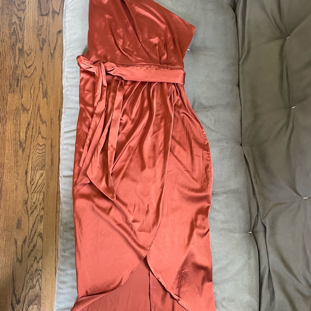 Baltic Born One Shoulder Rust Satin Dress